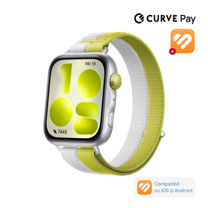 Smartwatch Huawei Watch Fit 5, Silver Aluminium with Green Nylon Strap + 1 Month Health+