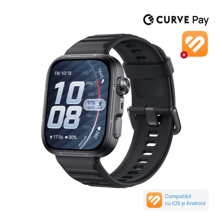 Smartwatch HUAWEI Watch Fit 5 Pro, Black Aluminium with Black Fluoroelastomer Strap + 3 Months Health+