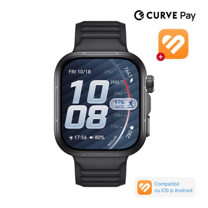 Smartwatch HUAWEI Watch Fit 5 Pro, Black Aluminium with Black Fluoroelastomer Strap + 3 Months Health+