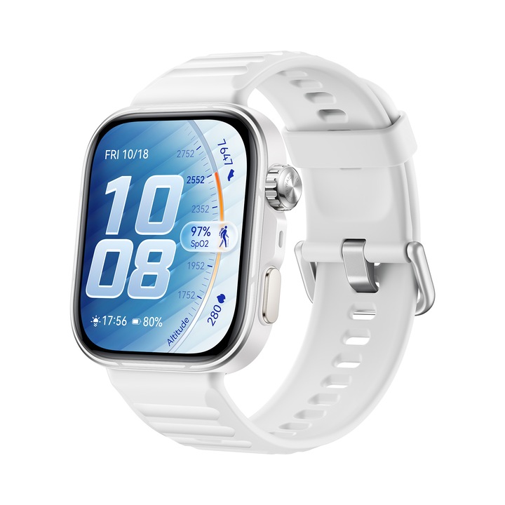 HUAWEI Watch Fit 5 Pro Okosóra, Fehér alumínium, Fehér fluorelasztomer szíjjal + 3 hónap Health+