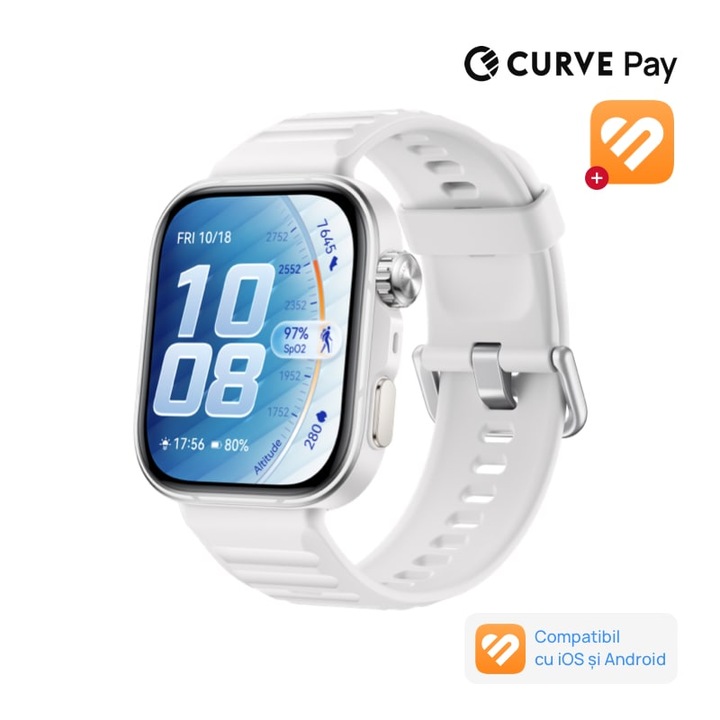 Smartwatch HUAWEI Watch Fit 5 Pro, White Aluminium with White Fluoroelastomer Strap + 3 Months Health+