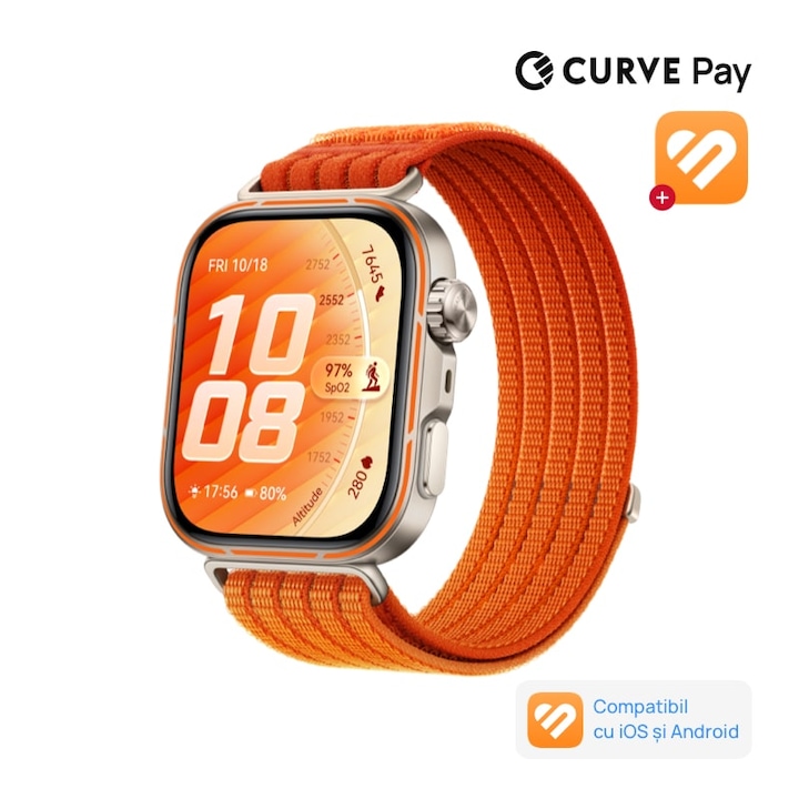 Smartwatch HUAWEI Watch Fit 5 Pro, Grey Aluminium with Gradient Orange Nylon Strap + 3 Months Health+