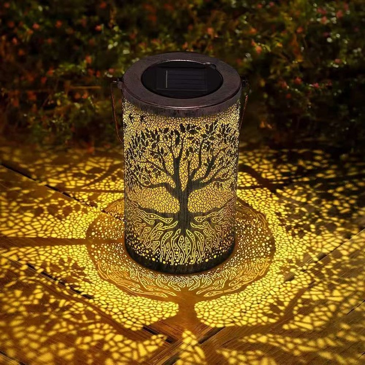 Lampa solara din fier forjat, design deschis, pentru terase si gradini, 20x12x12cm