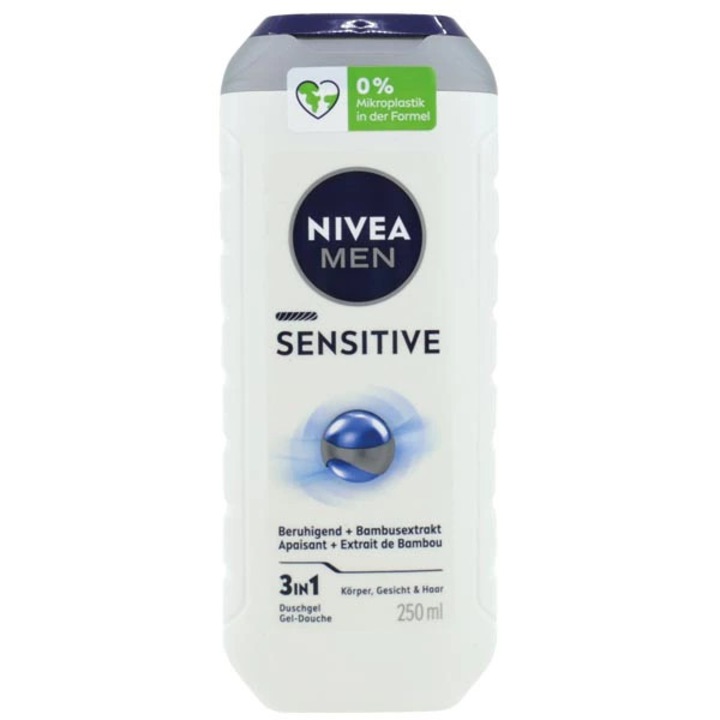 Gel de dus Nivea Men Sensitive 250 ml, pentru piele sensibila, curatare delicata, 3 in 1