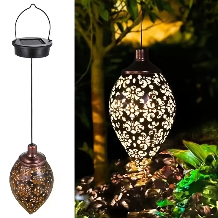 Lampa solara cu proiectie frunza, hexagonala, impermeabila IP65, 600mAh, pentru gradina, terasa, set