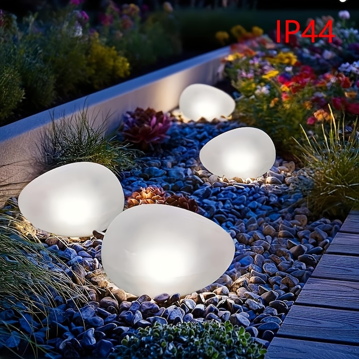 Set de 2 lampi solare din piatra imitata, iluminare LED sferica, utilizare interioara si exterioara