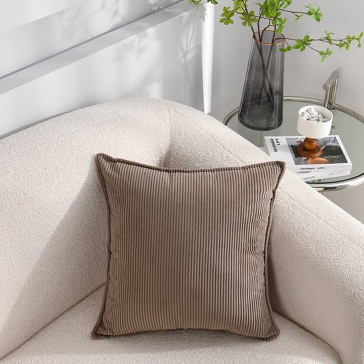 Set 2 fete de perna decorative din corduroy, 50x50cm, bej, cu fermoar invizibil