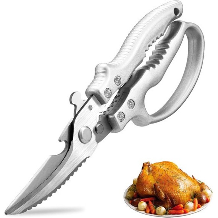 Foarfeci bucatarie, 7.1x23.8cm, din otel inoxidabil, multifunctionale, taiere carne, argintii