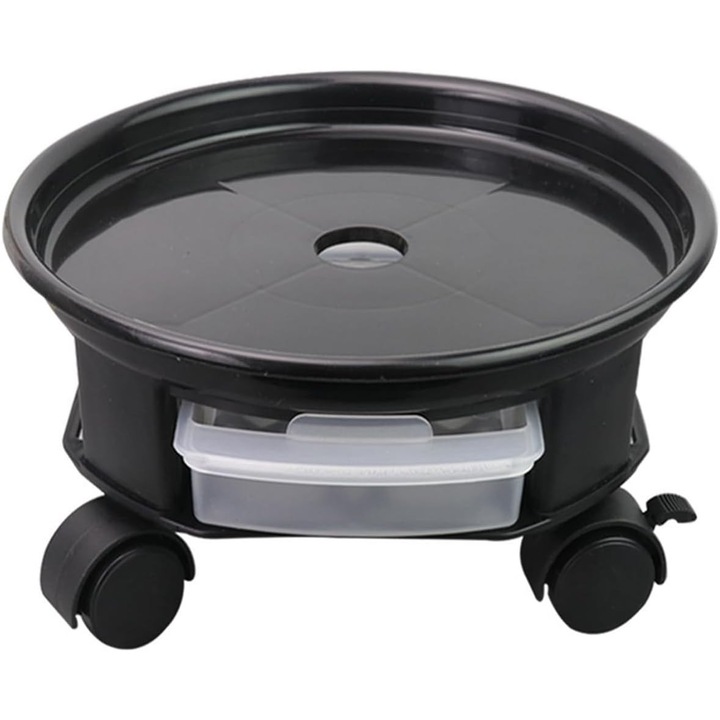 Carucior rotund pentru plante, 24 cm, cu roti si sertare de depozitare, set pentru gradini si balcoane
