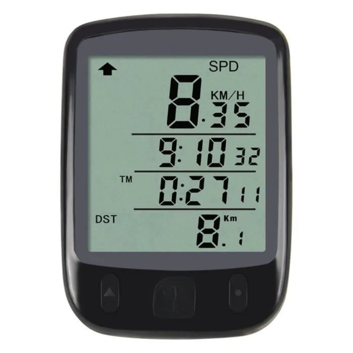 Kerékpár komputer, LCD, vízálló, fekete, 5.7x4.1x2.0cm, komplett szett