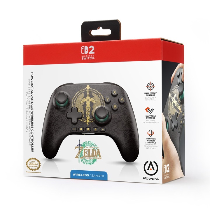 Controler wireless, Controler wireless PowerA Advantage - Zelda: Decayed Master Sword, Nintendo Switch 2, Switch, Switch Lite, Oficial, Negru-Auriu