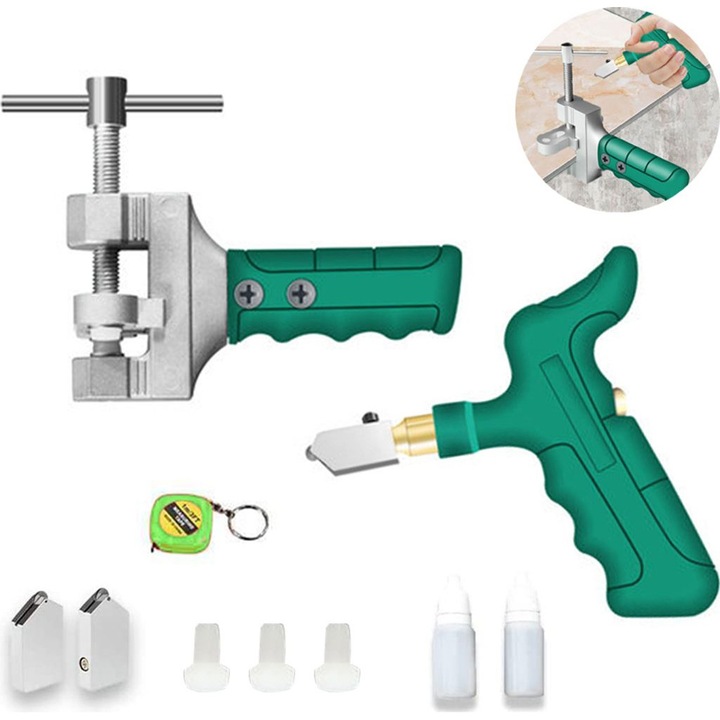 Set unelte de taiat gresie si faianta, cutter de sticla, 1 piesa, design ergonomic, metal, portabil