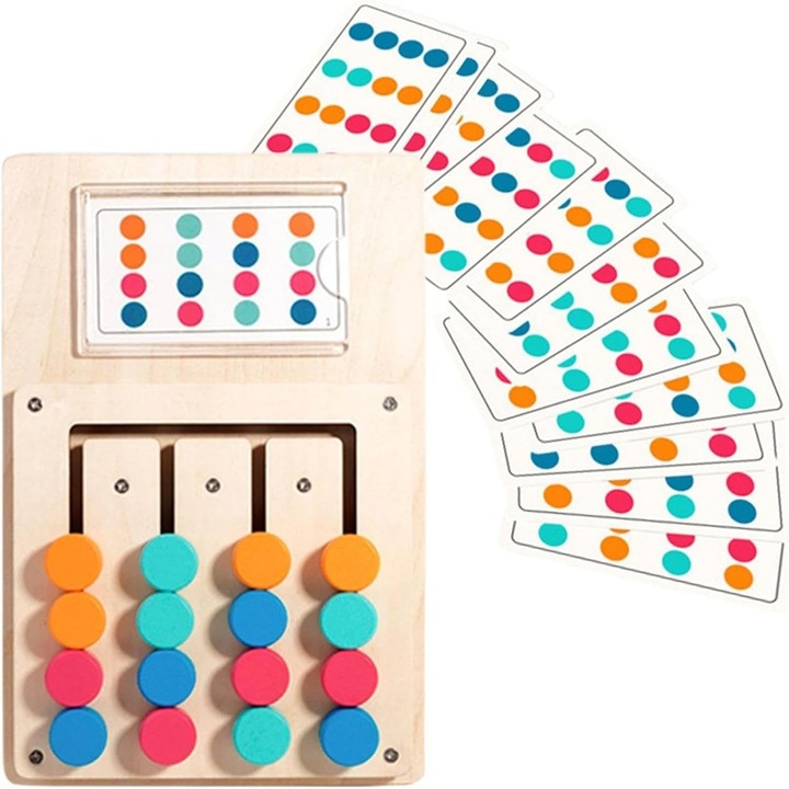 Puzzle glisant din lemn, 12 carti, 24 de modele, pastel, 22,5x15cm