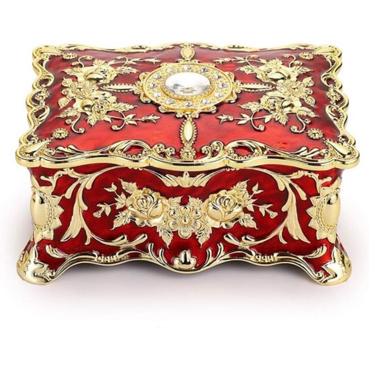 Vintage ékszerdoboz, elegáns design, két szintes, kék, 12.5x8.5x5.6cm