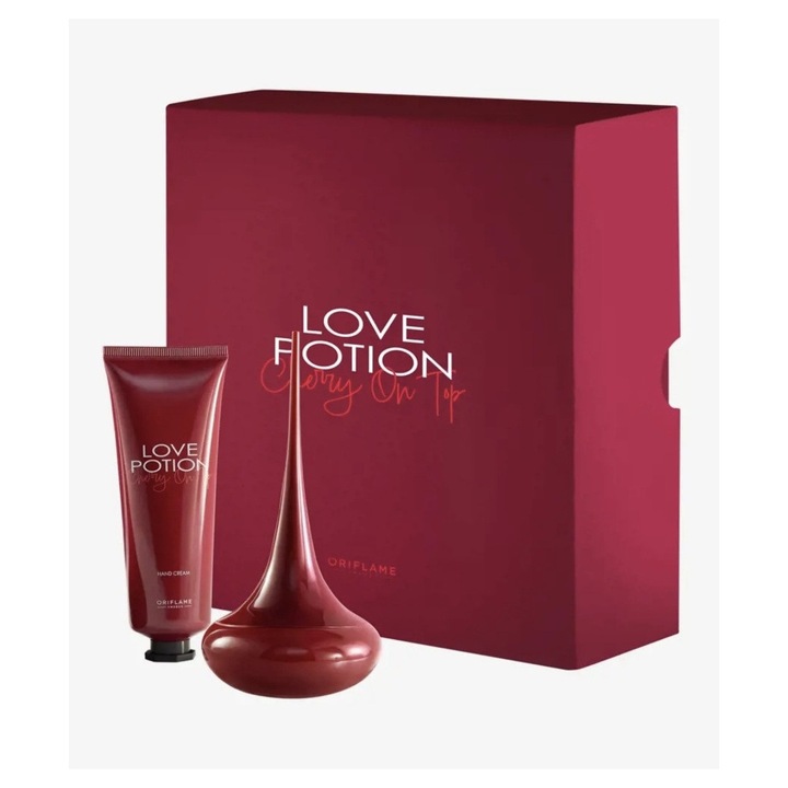 Set Love Potion Cherry On Top, Oriflame, apa de parfum 50 ml, crema de maini 75 ml, floral-fructat, cirese