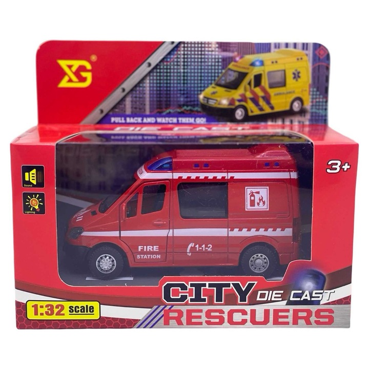 Mercedes Sprinter Die-Cast Tűzoltóautó Hanggal és Fénnyel, 1:32 méretarány