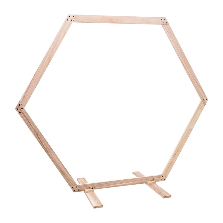 Arcada hexagonală din lemn, roz intens, dimensiune 117 cm, pentru nunți și evenimente