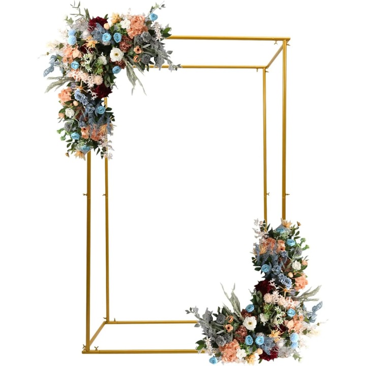 Arc de nuntă dreptunghiular din oțel, auriu, înălțime 184 cm, bază 60x119 cm