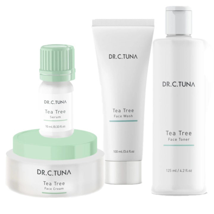 Set 4 produse Dr C Tuna, Crema fata 50ml, Serum fata 10ml, Gel curatare 100ml, Toner fata 125ml, Arbore de ceai