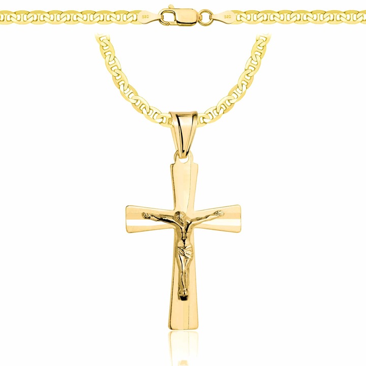 Lant de argint placat cu aur Amar cu cruciulita, latime 3, 5 mm, lungime 60cm