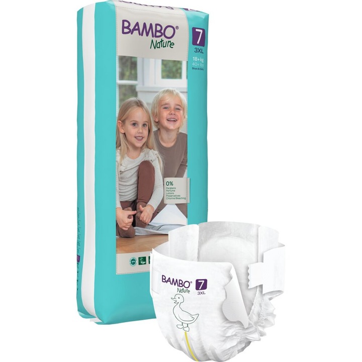 Scutece Premium Bambo Nature Ecolabel pentru copii, Nr. 7, 18+ kg, unisex, 40 buc