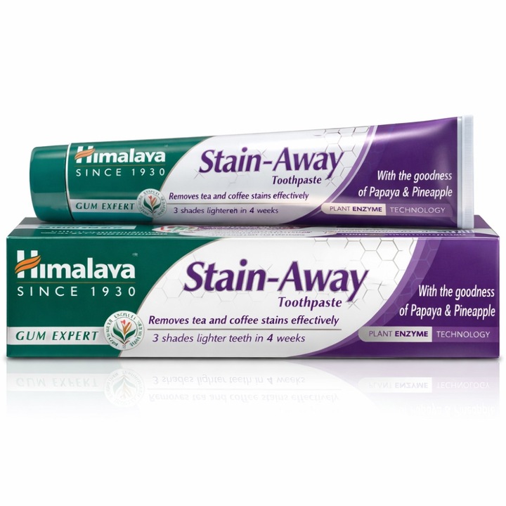 Pasta de dinți Himalaya Stain-Away, cu Papaya și Ananas, 75 ml, albire, curățare