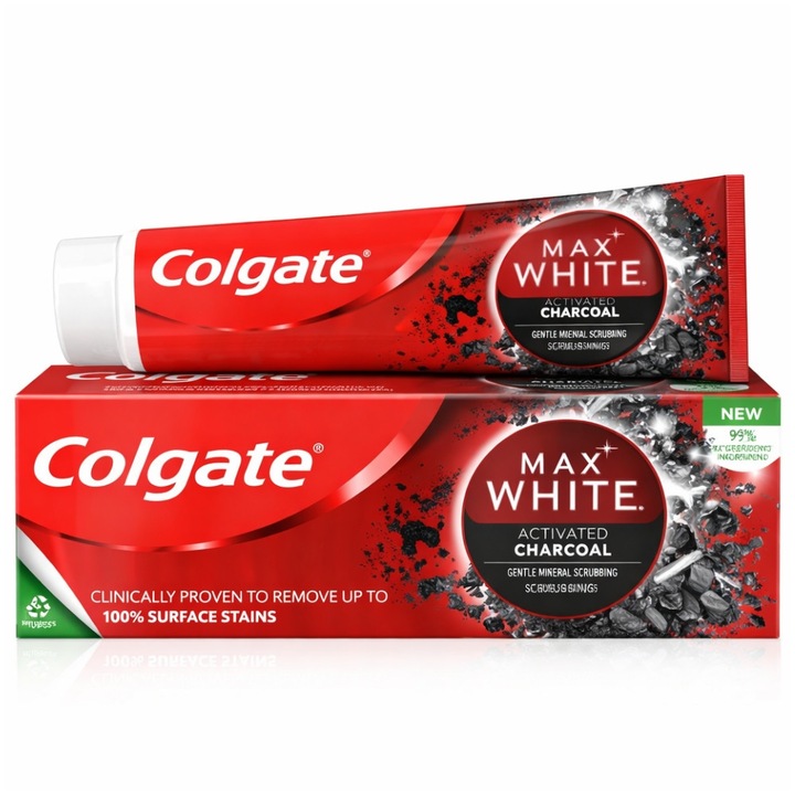 Pasta de dinți Colgate Max White Activated Charcoal, albire și curățare, 75 ml