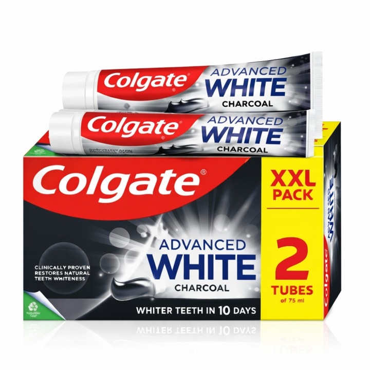 Set 2 x Pasta de dinți Colgate Advanced White Charcoal, albire, curățare, 75 ml