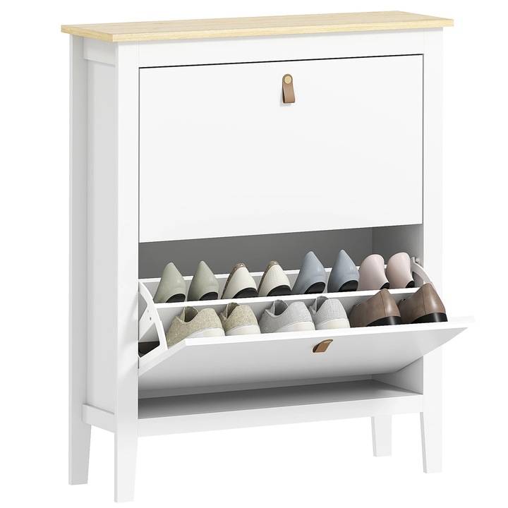 Dulap pentru pantofi, Model ingust cu 4 usi, Rafturi reglabile, Lemn melaminat, 80 x 24 x 95, 5 cm, Pentru 20 perechi, Alb