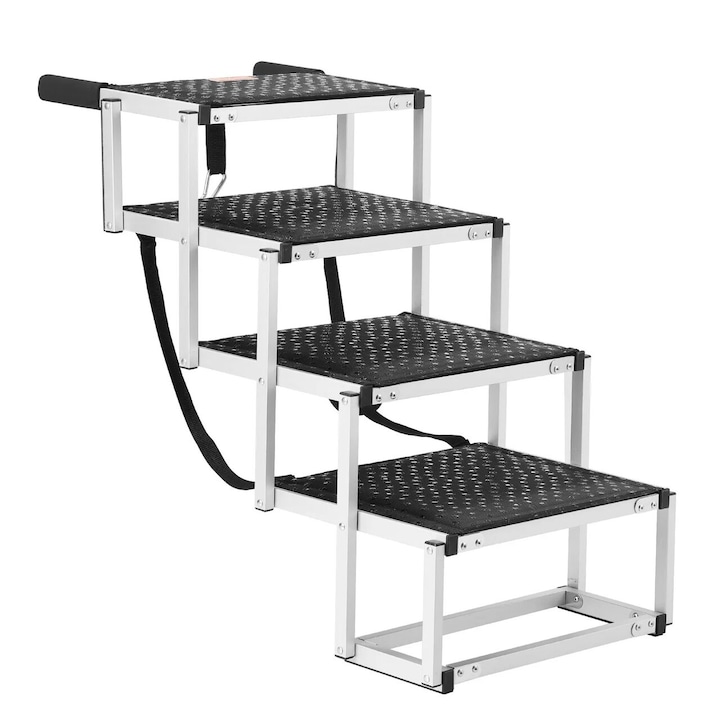 Scară pliabilă pentru animale de companie, 4 trepte, aluminiu, negru/argintiu, 785x645mm