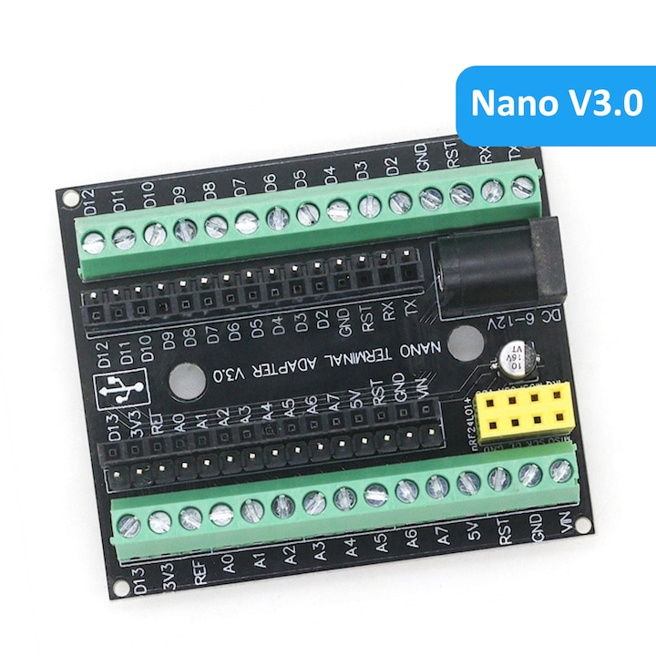 Terminal Adaptor Arduino Adaptor terminal pentru Arduino Nano, placa extensie cu conectori DC si ...