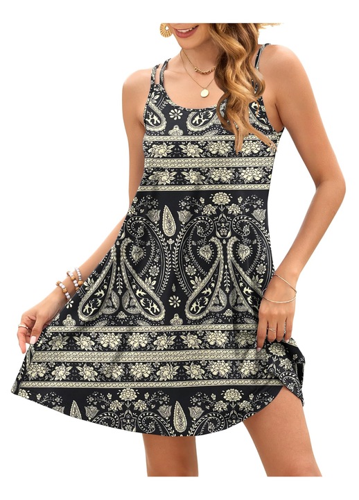 Rochie AUSELILY neagră cu bretele, lungime până la genunchi, mărime S