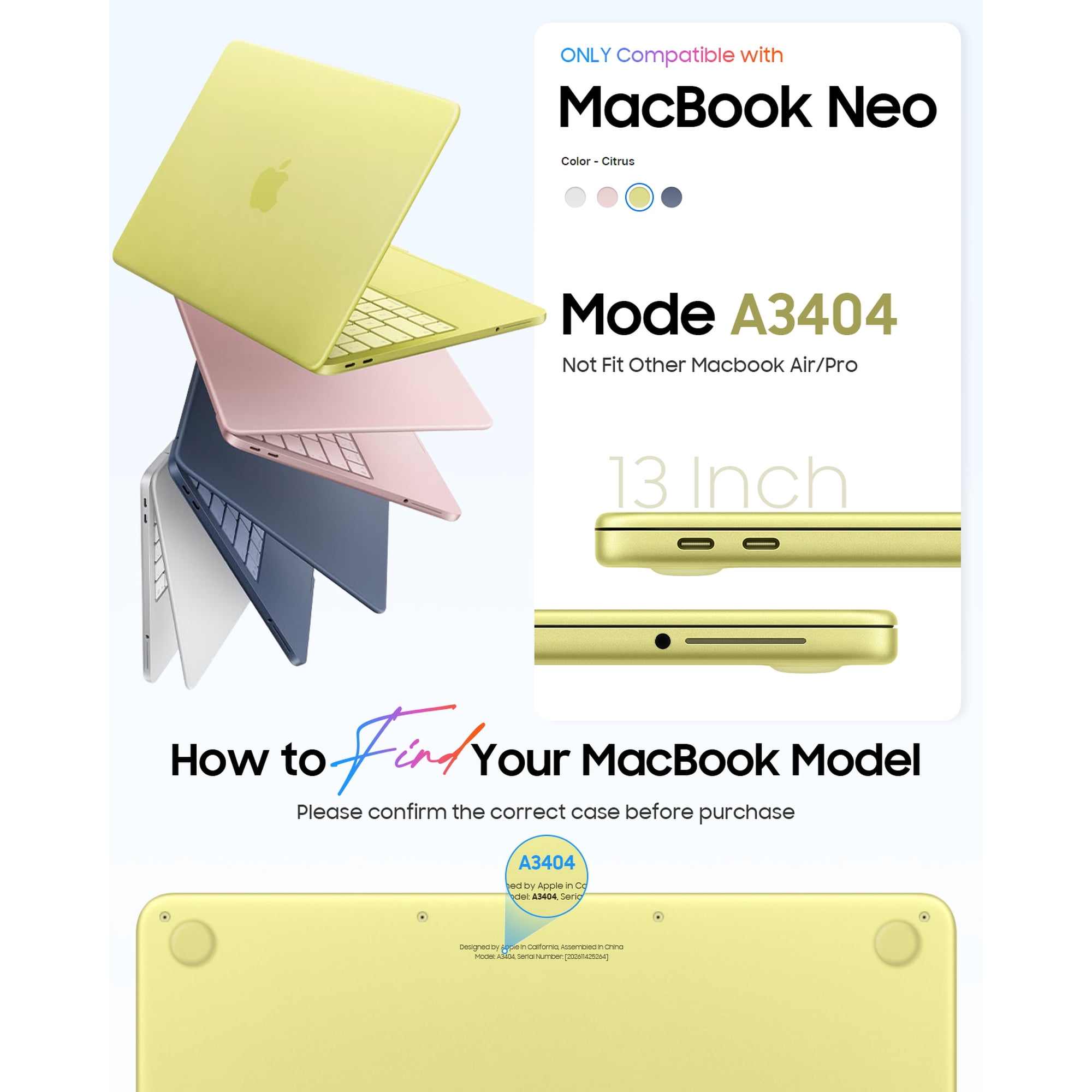Excitat® husa transparenta rigida pentru MacBook Neo 13 inch A3404, 2026, compatibila A18 Pro, ultra subtire, anti-ingalbenire, protectie 360, decupaje precise, ventilatie inferioara, model crystal