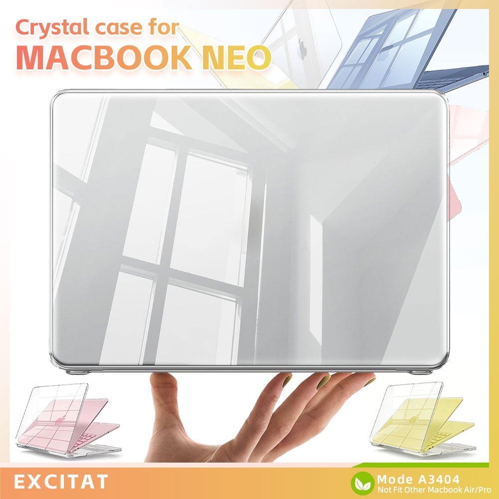 Excitat® husa transparenta rigida pentru MacBook Neo 13 inch A3404, 2026, compatibila A18 Pro, ultra subtire, anti-ingalbenire, protectie 360, decupaje precise, ventilatie inferioara, model crystal