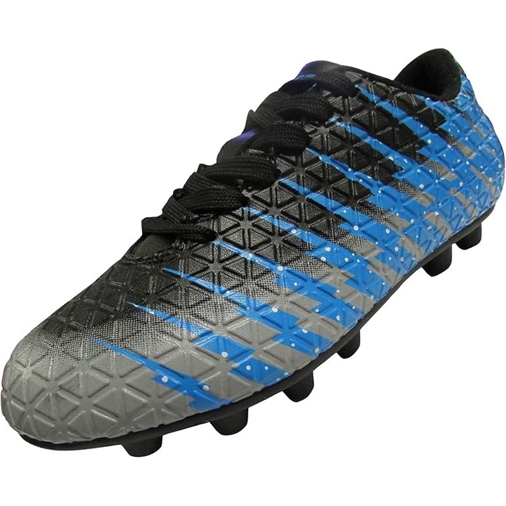 Ghete Fotbal Copii Vizari Bolt FG, Talpa TPU cu Crampoane, Material Sintetic, Inchidere cu Sireturi, Negru/Albastru
