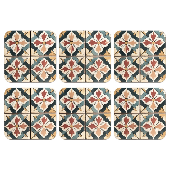 Комплект 6 подложки за чаши, корк, кухня, индигово синьо 10x10 см