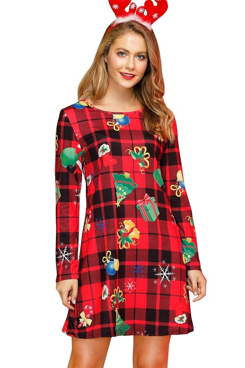 Rochie Dama Craciun Christmas Negru Rosu, Rosu