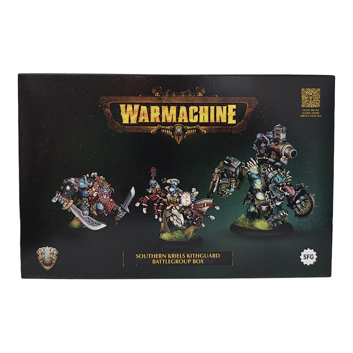 Warmachine játékbővítmény, Southern Kriels Kithguard Battlegroup Box, Steamforged Games, 3 összeszerelhető modell, szürke