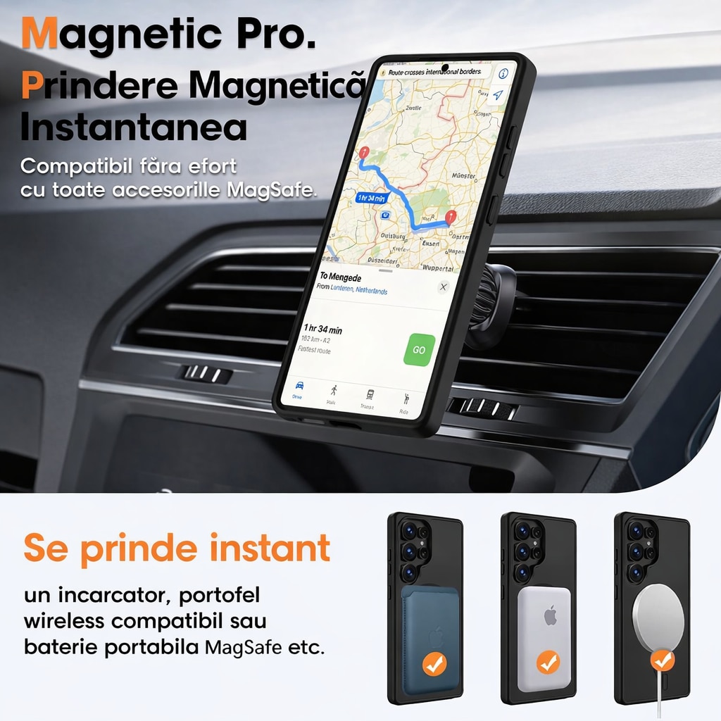 Husa Matte MagSafe pentru Samsung Galaxy S25 Ultra 5G, protectie completa, contur negru