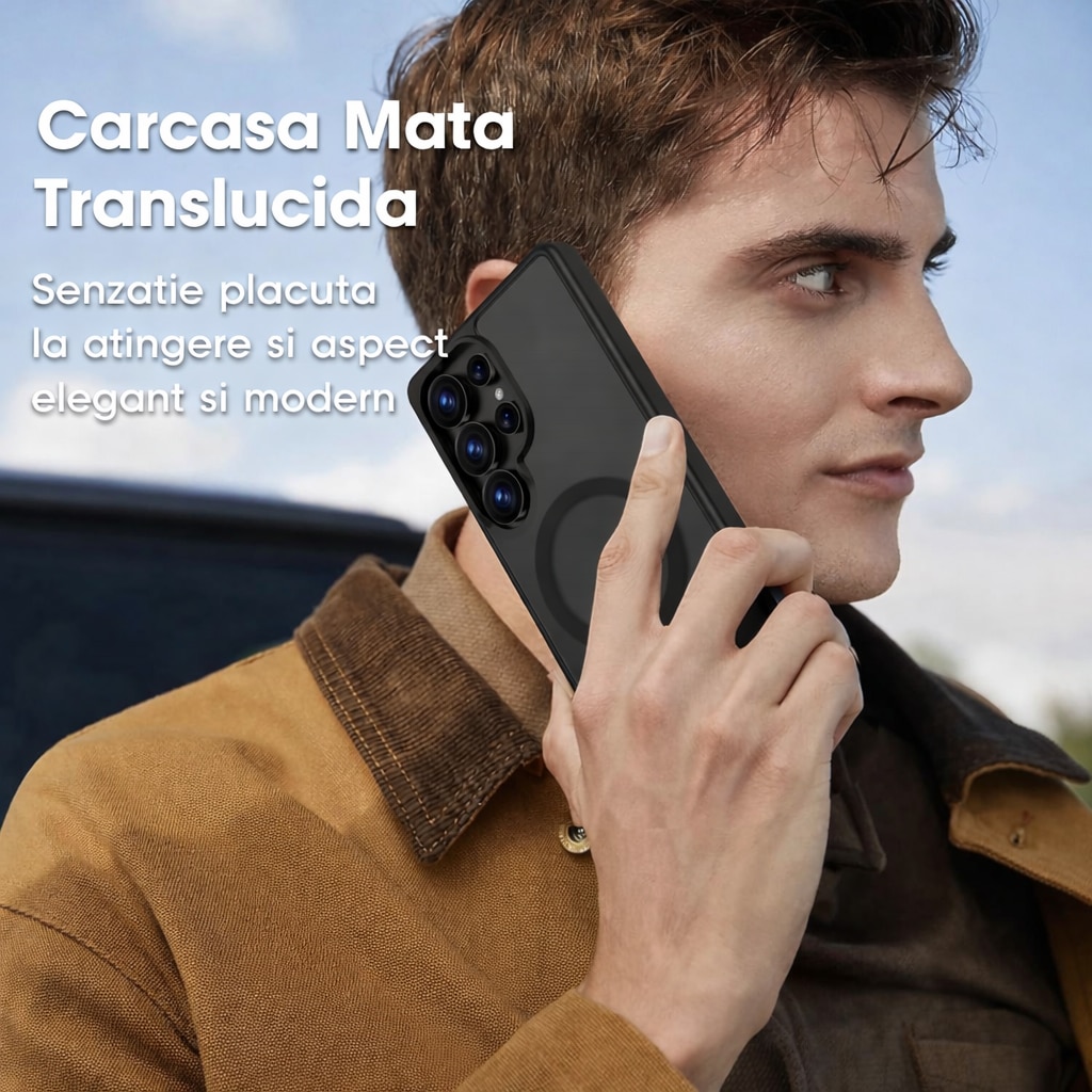 Husa Matte MagSafe pentru Samsung Galaxy S25 Ultra 5G, protectie completa, contur negru
