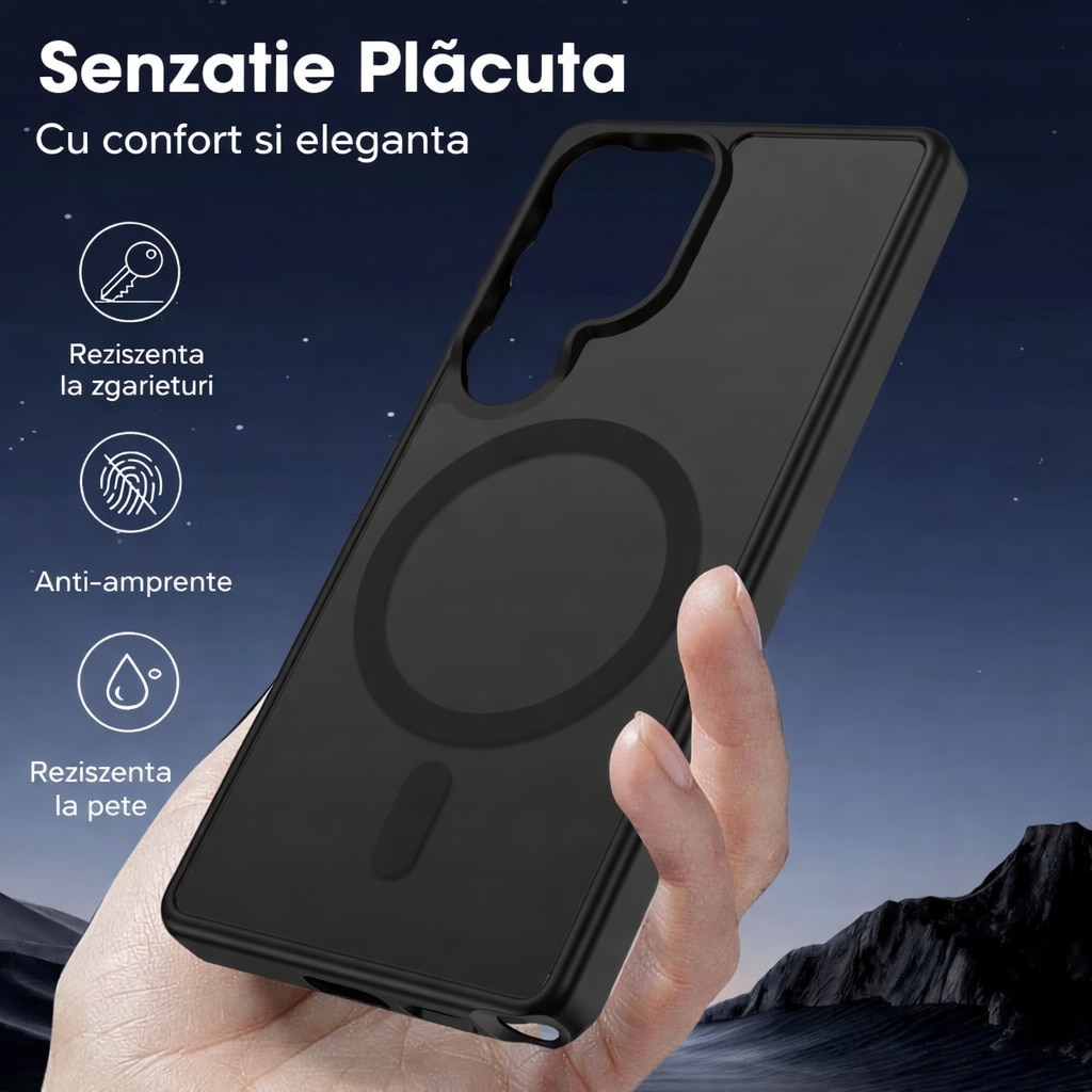 Husa Matte MagSafe pentru Samsung Galaxy S25 Ultra 5G, protectie completa, contur negru