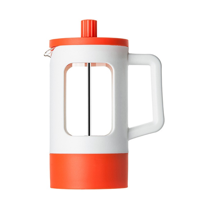 Kávéfőző szűrővel és préssel, 1000 ml, francia stílusú, ORBER, kézi kávékészítéshez, irodába és otthonra is alkalmas, magas bórtartalmú és szilíciumtartalmú üveg, 15 × 11 × 13,5 cm, narancssárga