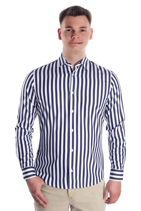 Camasa barbati casual, Ursachi, alb cu dungi bleu marin, bumbac, marime 45 EU
