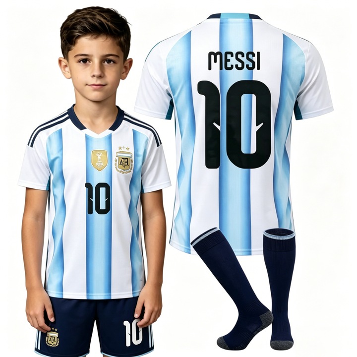 Set echipament copii, tricou fotbal Messi 10, 561987, Albastru