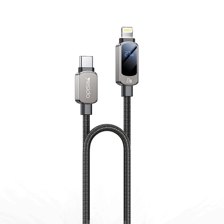 Cablu de încărcare Yesido, USB-C la Lightning, 27W, 1.2m, Negru