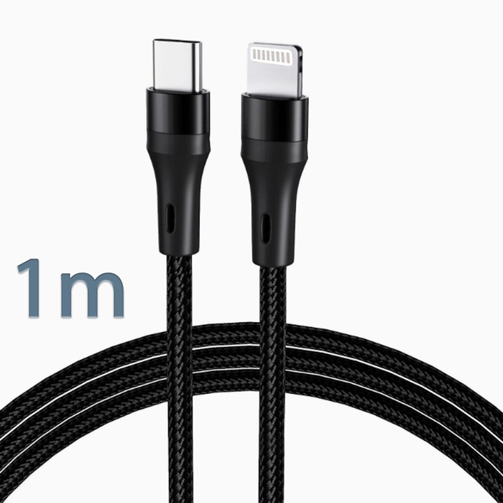 FooFoony USB-C – Lightning töltőkábel, 27 W, 1m, fekete, TPE anyag