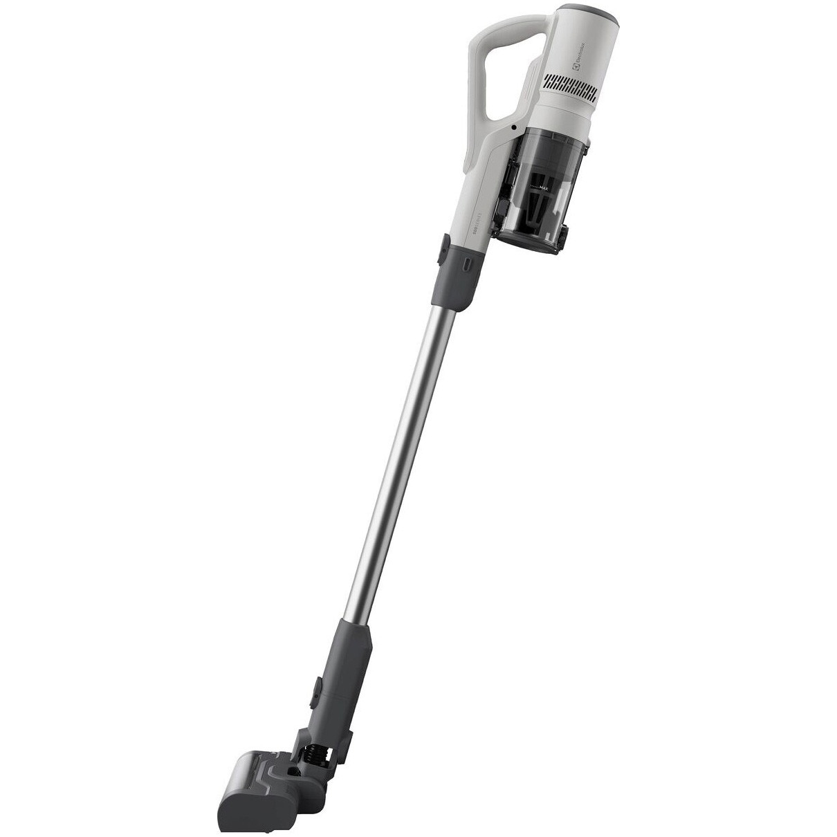 Aspirator vertical Electrolux Seria 500 EP51AH18SW, doar 1,9 kg total, autonomie max 60 min, perie MultiFloor cu lumina LED si design anti-incurcare a firelor de par, perie PET, duze pentru zone inguste si tapiterie, alb scoica