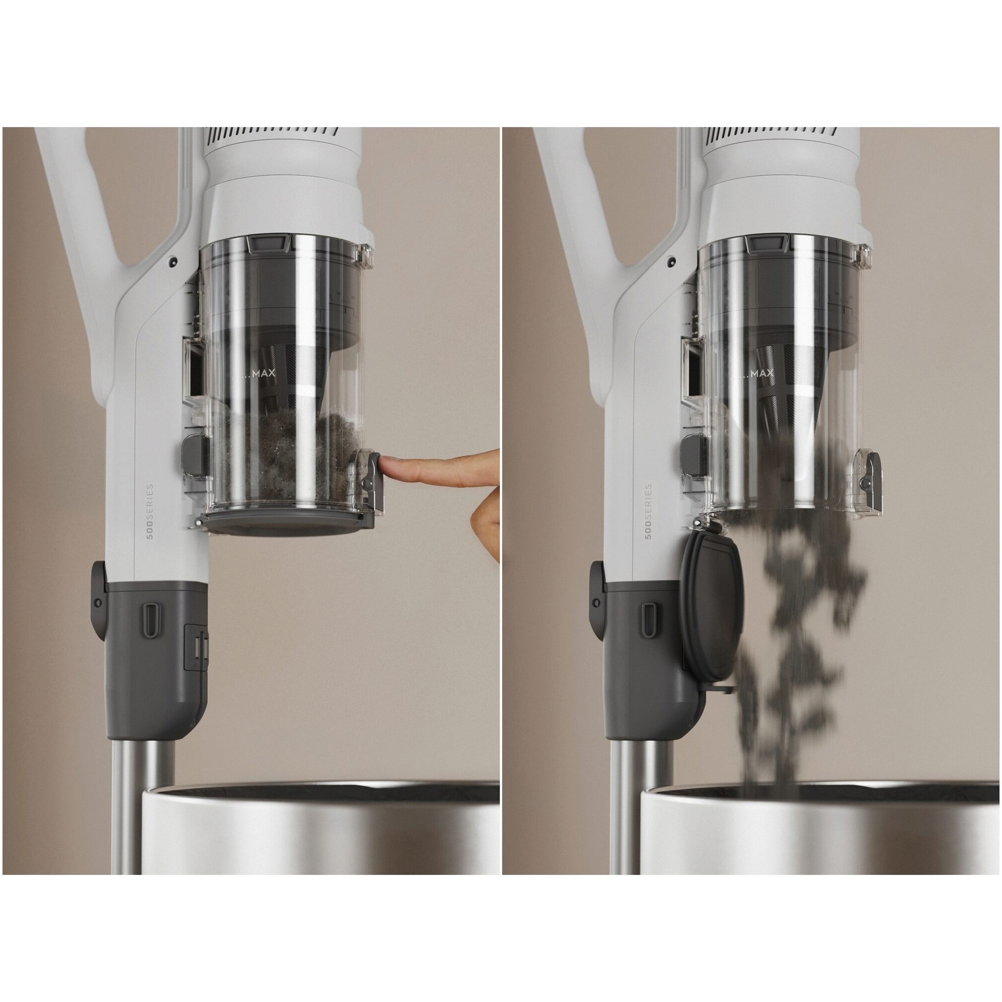 Aspirator vertical Electrolux Seria 500 EP51AH18SW, doar 1,9 kg total, autonomie max 60 min, perie MultiFloor cu lumina LED si design anti-incurcare a firelor de par, perie PET, duze pentru zone inguste si tapiterie, alb scoica