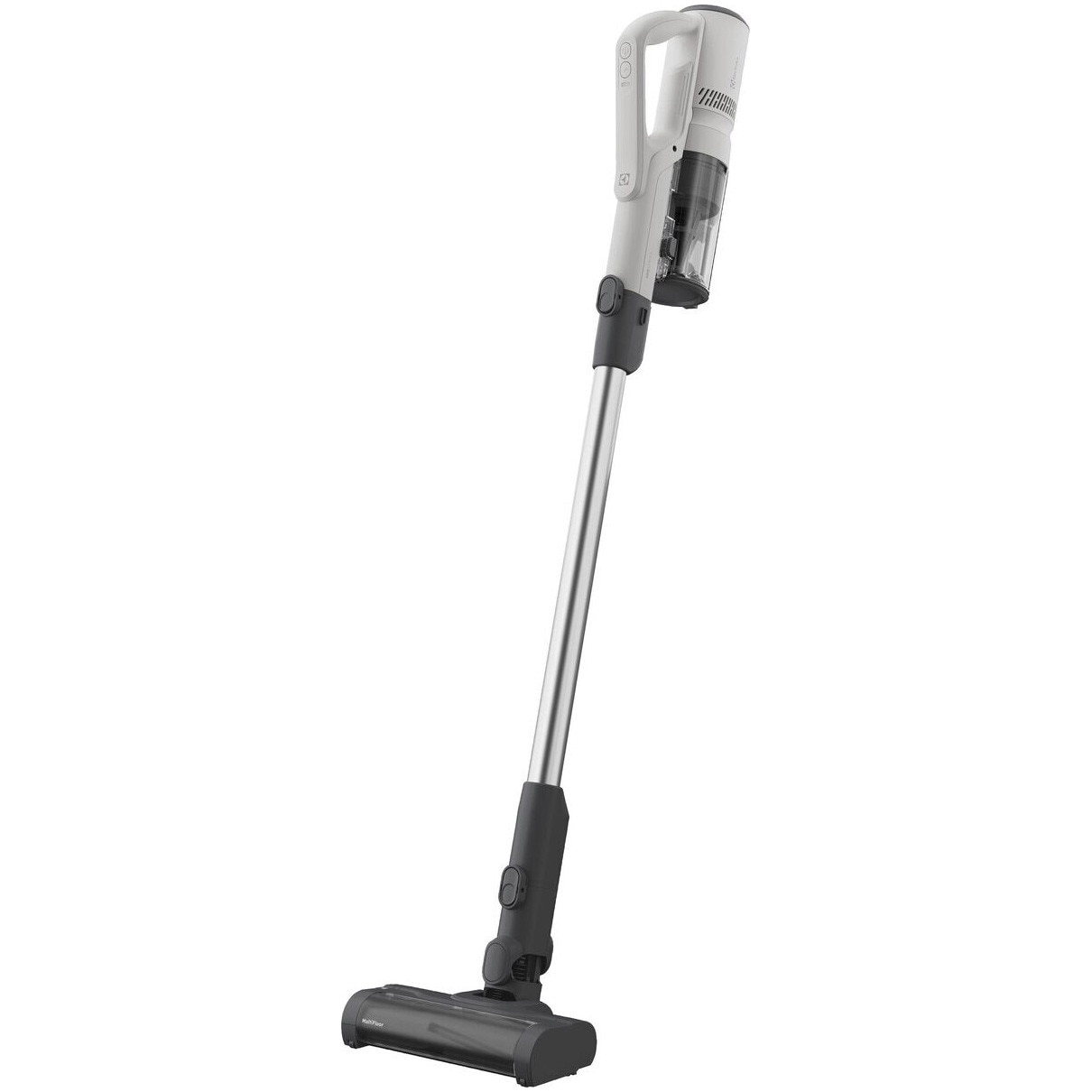 Aspirator vertical Electrolux Seria 500 EP51AH18SW, doar 1,9 kg total, autonomie max 60 min, perie MultiFloor cu lumina LED si design anti-incurcare a firelor de par, perie PET, duze pentru zone inguste si tapiterie, alb scoica