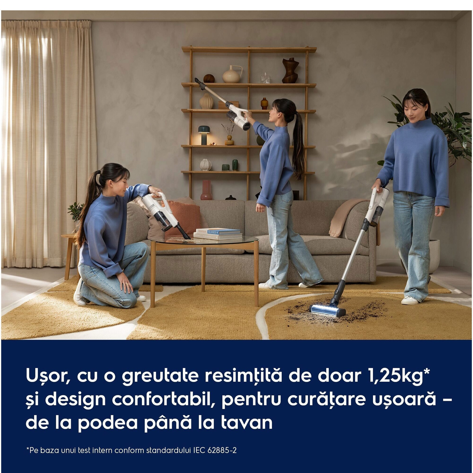 Aspirator vertical Electrolux Seria 500 EP51AH18SW, doar 1,9 kg total, autonomie max 60 min, perie MultiFloor cu lumina LED si design anti-incurcare a firelor de par, perie PET, duze pentru zone inguste si tapiterie, alb scoica